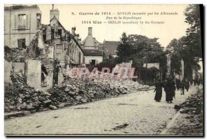 Old Postcard Senlis fire By The Germans Rue de la Republique