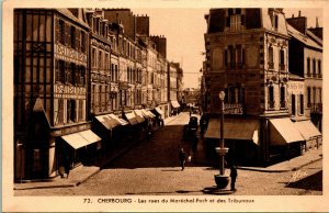 Vtg Postcard 1920s Cherbourg France - Streets of Marechal-Foch and Tribunoux