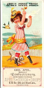 Vintage Victorian Girl, Dog & Bird Apel's Quack Medicine Trade Card Girard AV PA