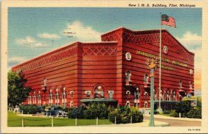 New IMA Building Flint Michigan MI Old Car VTG Postcard Linen PM Clean Cancel 