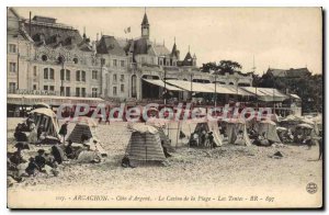 Old Postcard Arcachon Cote D'Argent casino beach tents