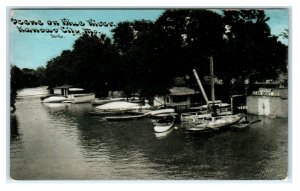 KANSAS CITY, MO Missouri ~ BOATS on BLUE RIVER 1910 Photoette Postcard