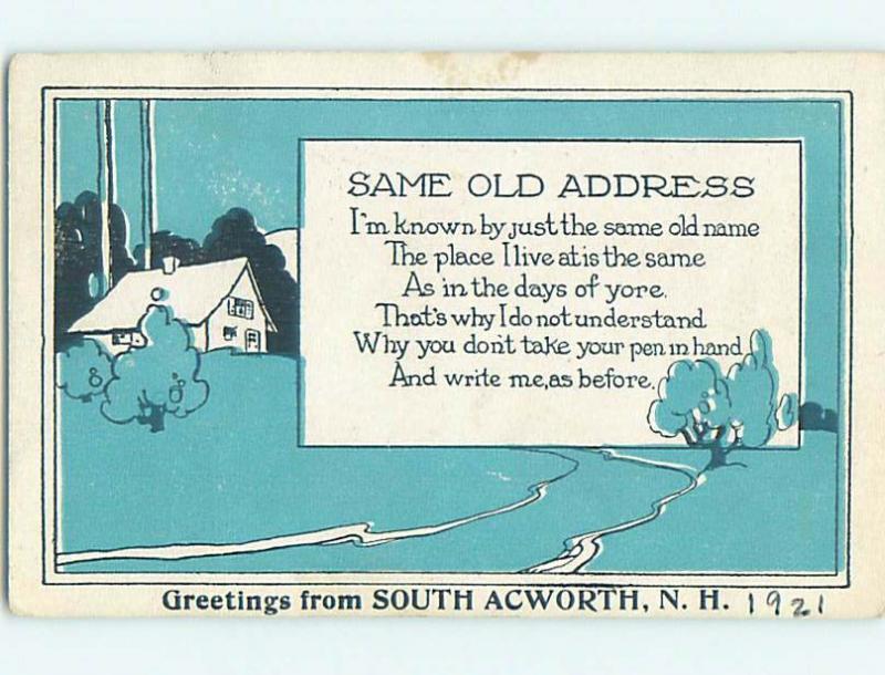 1921 postcard COMIC POSTCARD South Acworth New Hampshire NH HM4686