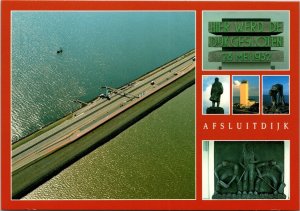 Kiosk Monument Afsluitdijk Dijk Gesloten Bridge Water Landscape Chrome Postcard  