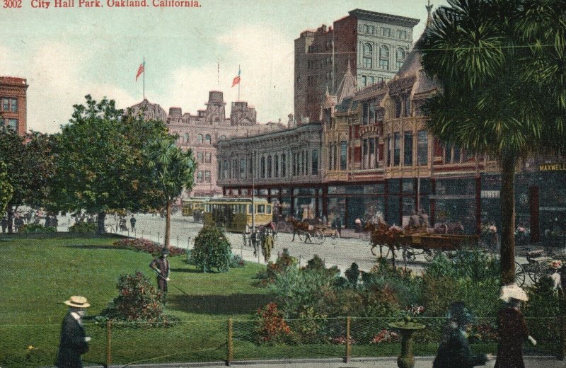 City Hall Park Oakland California CA Gunst, Maxwell Stores Antique Postcard 1913