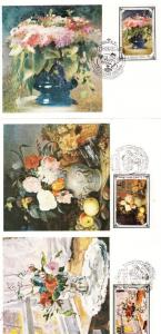 Russian Flower Painting Still Life Rose Fruit 3x Postcard Stamp First Day Cover