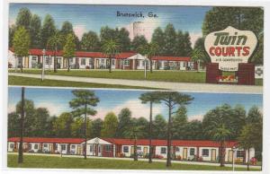 Twin Courts Motel Brunswick Georgia 1960 linen postcard