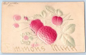 Emmons Minnesota Postcard Cherry Glitter Embossed c1910 Vintage Antique Unposted