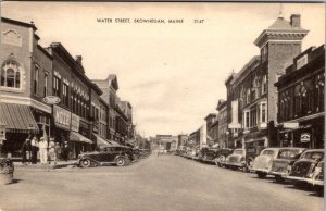 Skowhegan, ME Maine  WATER STREET SCENE  Rexal Drugs~Moze~Oxford Hotel  Postcard