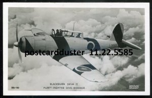 h3694 - BRITISH AIR FORCE 1940s Blackburn Skua Dive Bomber. Real Photo Postcard