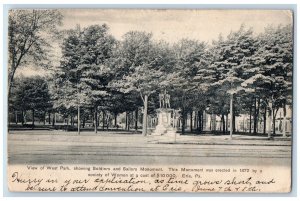 1906 View Of West Park Soldiers And Sailors Monument Erie PA Posted Postcard 