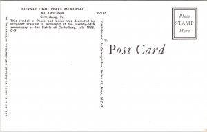 Eternal Light peace Memorial Twilight Gettysburg PA Pennsylvania Postcard VTG 