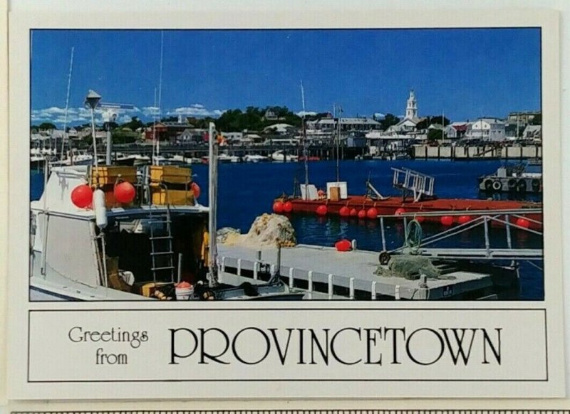 1980s Cape Cod Greetings From Provincetown MA Postcard Fishing Boats Harbor