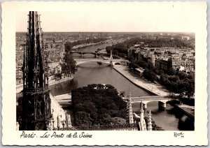 Paris Les Ports De La Seine France Bridges Buildings Real Photo RPPC Postcard