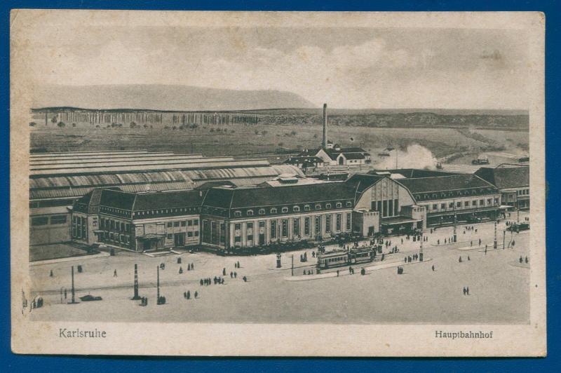 Karlsruhe Hauptbahnhof Railway station Germany railroad train postcard