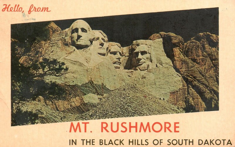 Vintage Postcard 1967 Hello From Mount Rushmore In Black Hills Of South Dakota