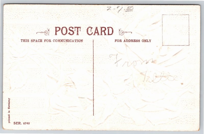 Greetings~Pink Roses & Birthday Greeting~Vintage Postcard