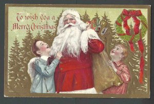 Ca 1908 PPC* Vintage Xmas Greeting W/Santa & Bag Of Toys For Children Emb Used