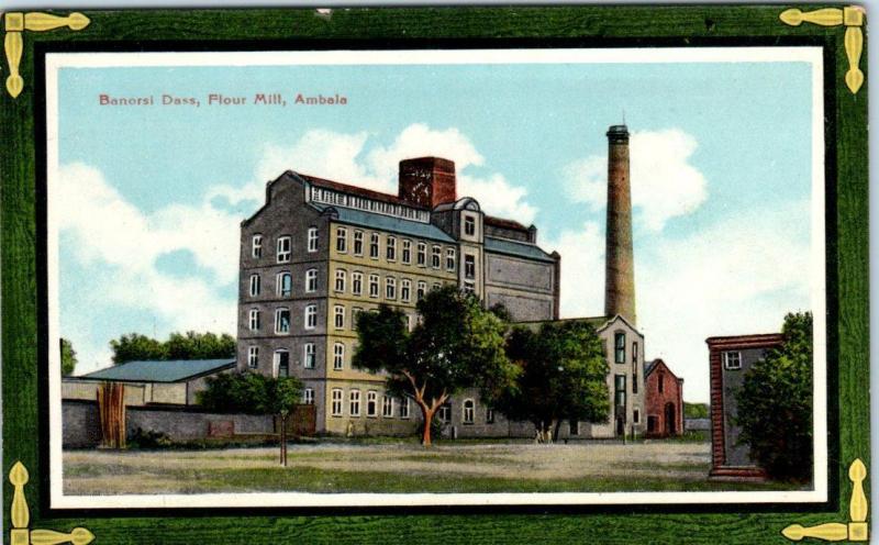 AMBALA, INDIA   Street Scene  BANORSI DASS, Flour Mill  Border  ca1910s Postcard