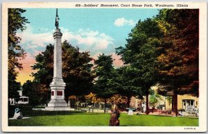 Waukegan Illinois ILL, Soldiers Monument, Court House Park, Vintage Postcard