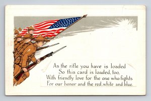 Patriotic Doughboys & Flag As Rifle You Have is Loaded Unused DB Postcard A13