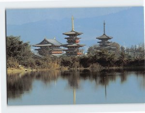 Postcard Yakushiji Temple Main Hall & Three-Storied Pagoda Nara Japan