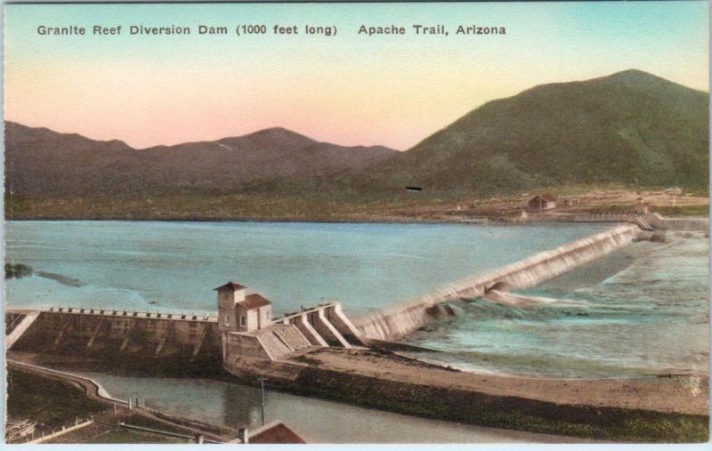 APACHE TRAIL, Arizona  AZ   Handcolored  GRANITE REEF DIVERSION DAM   Postcard