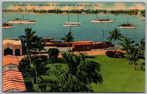 Miami Beach Florida 1938 Postcard Palatial Yachts Anchored In Biscayne Bay