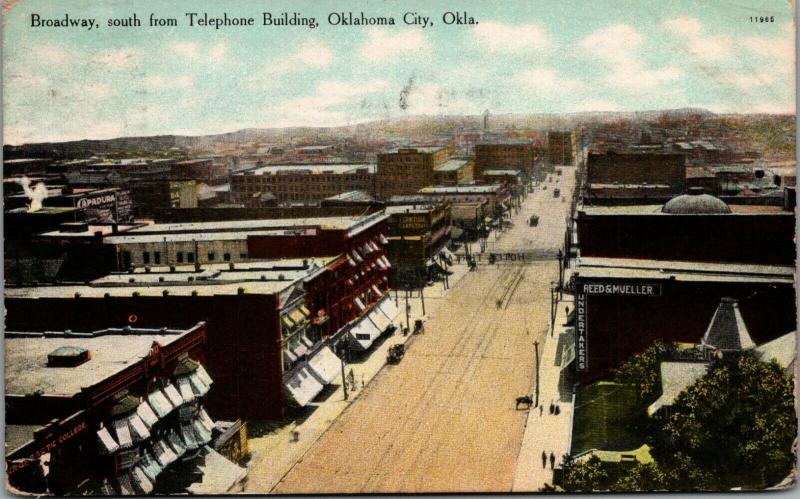 Oklahoma City~Broadway South From Telephone Bldg~Reed & Mueller Undertakers~1909 