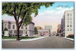 c1940 Walnut Street Buildings Classic Cars View Green Bay Wisconsin WI Postcard 