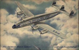 Pan American World Airways Lockheed Constellation Jet Linen Vintage Postcard