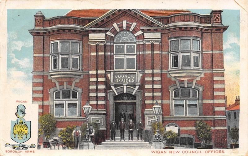 Wigan Greater Manchester England UK~New Council Offices~Men on Steps~1913 PC