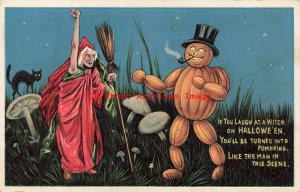 344643-Halloween, Anglo-American No 876/3, Witch & Gourd Man in Mushroom Field