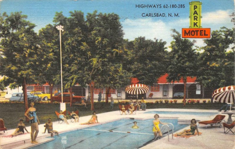 PARK MOTEL Carlsbad, NM US Hwy 62 Roadside New Mexico Vintage Postcard 1955