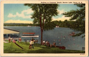 Bathing at Comeaus Beach, Beaver Lake, Derry NH Vintage Postcard T26