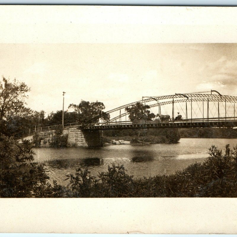 c1910 Horse Carriage Bridge RPPC Tied Arch Unknown Location Real Photo Vtg A13