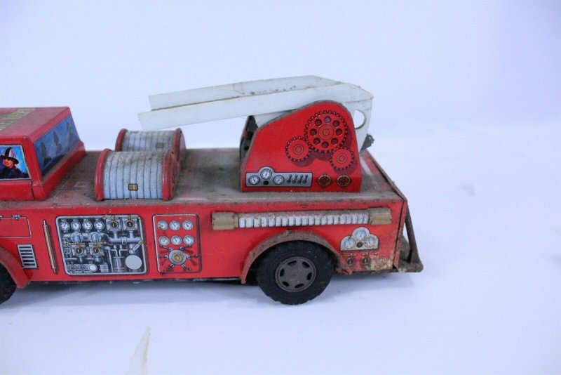 Fire Truck Vintage Metal Selling for Parts or Repair Non Working 13 1/2 Long