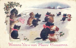 Puppies and Kittens Leaving Party In Snow Happy Christmas Cats Comique Series