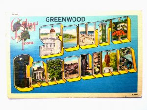 Greetings From Greenwood South Carolina Large Big Letter Linen Postcard 1951