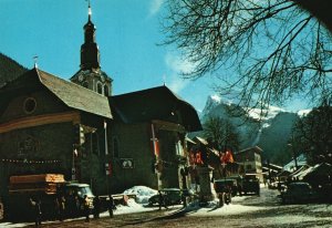 Morzine France, Haute Savoie L'eglise Au Fond La Pointe De Nyon, Postcard