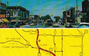MIchigan Clare Main Street Shopping Area & Map
