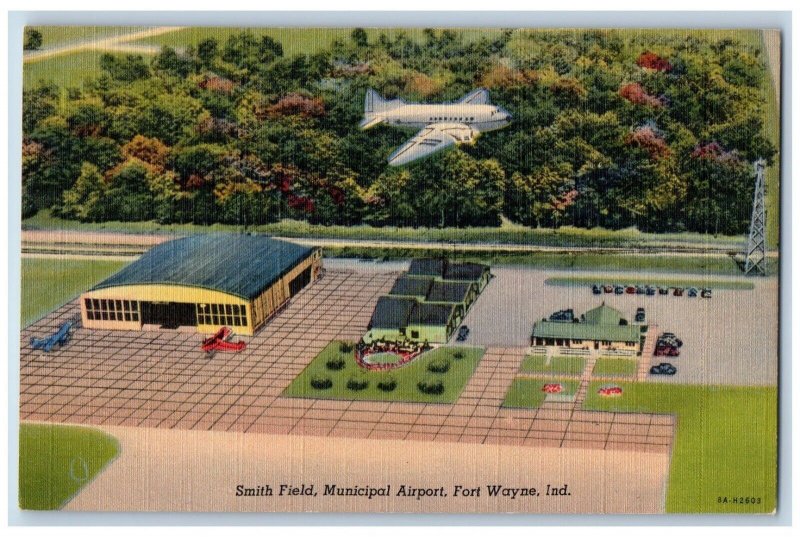 Fort Wayne Indiana IN Postcard Smith Field Municipal Airport Airplane Scene