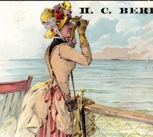 1890s H.C Berry Dry Goods Clark's ONT Spool Cotton Lady Sailboats Binoculars &Z