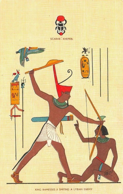 Gods & Kings Series No 312    KING RAMESSES II Smiting Enemy  SCARAB  Postcard