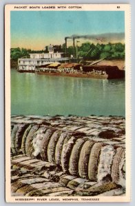 Memphis Tennessee~Mississippi River Levee & Packet Boats~Vintage Postcard