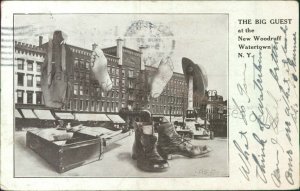 Watertown, New York - New Woodruff Hotel 1908 - Vintage Comic NY Postcard 