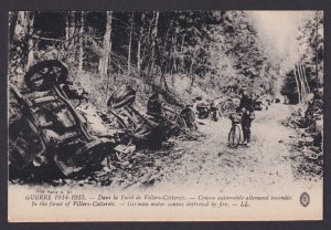 FRANCE, Postcard, Destroyed German motor convoy, WWI, RPPC, Unposted