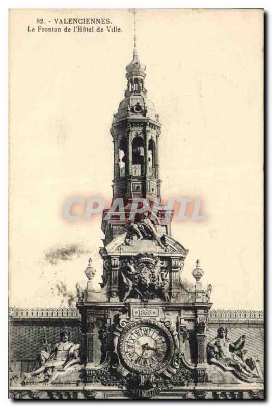 Old Postcard Valenciennes Pediment of the Hotel de Ville