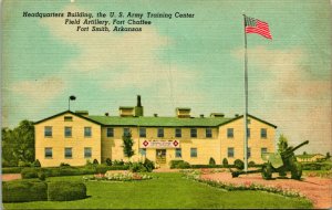 Linen Postcard - Headquarters Building US Army Training Ctr Fort Smith, AR M13