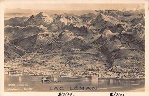 A809 Switzerland Clarens Montreux Territet Lac Leman Lake Map vintage postcard
